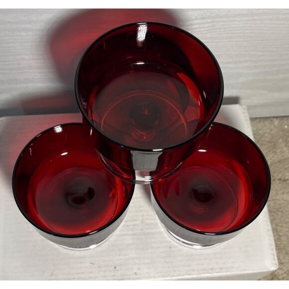 4 Vintage Ruby Red Glass Dessert Sherbet Bowls With Clear Pedestal Base France - Picture 2 of 14